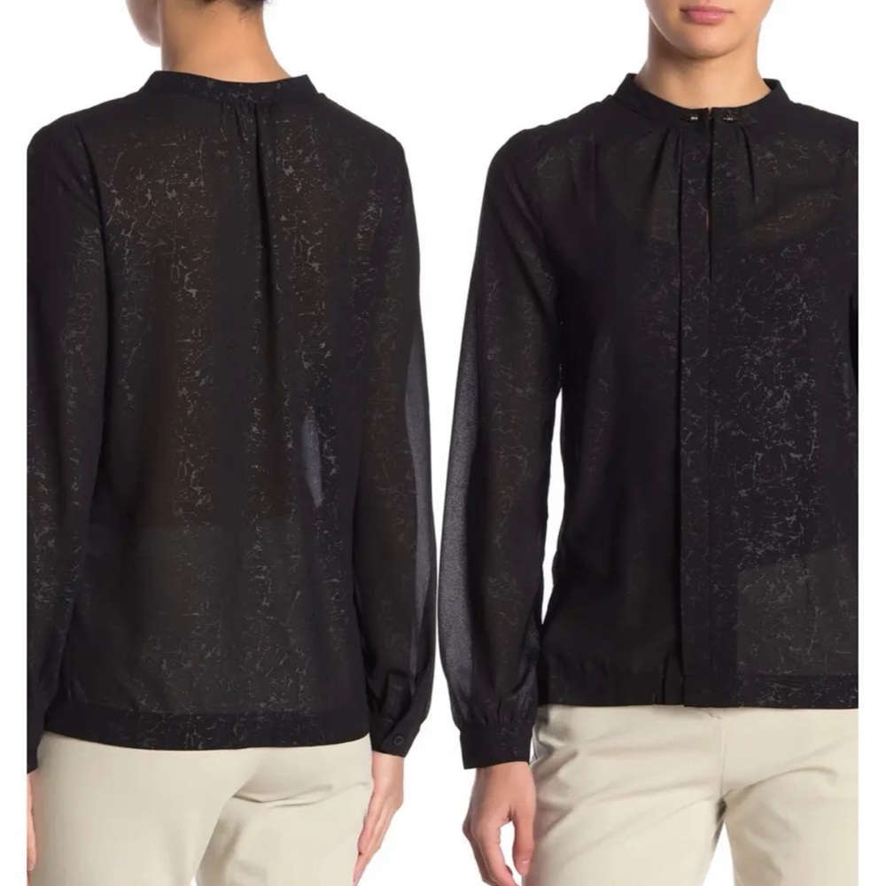 FRNCH Women’s Sheer Pleated Long Sleeve Blouse